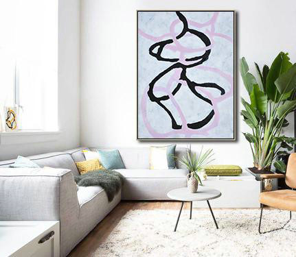 Extra Large Abstract Painting On Canvas,Hand-Painted Black And White Minimal Painting On Canvas,Large Contemporary Art Canvas Painting